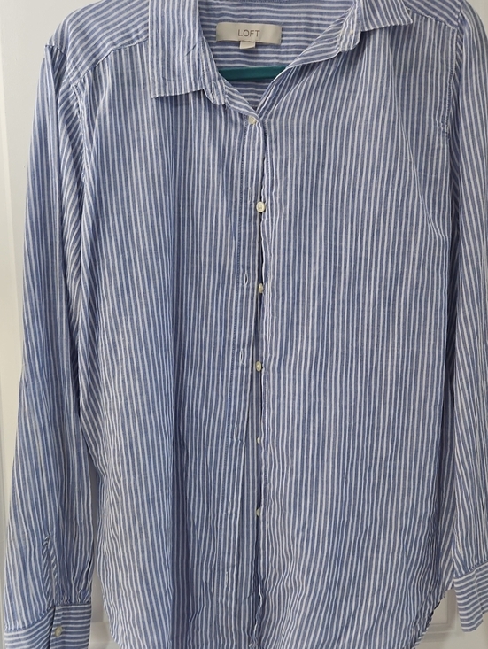 LOFT Tops - LOFT Blue and White Striped Button-Down Shirt